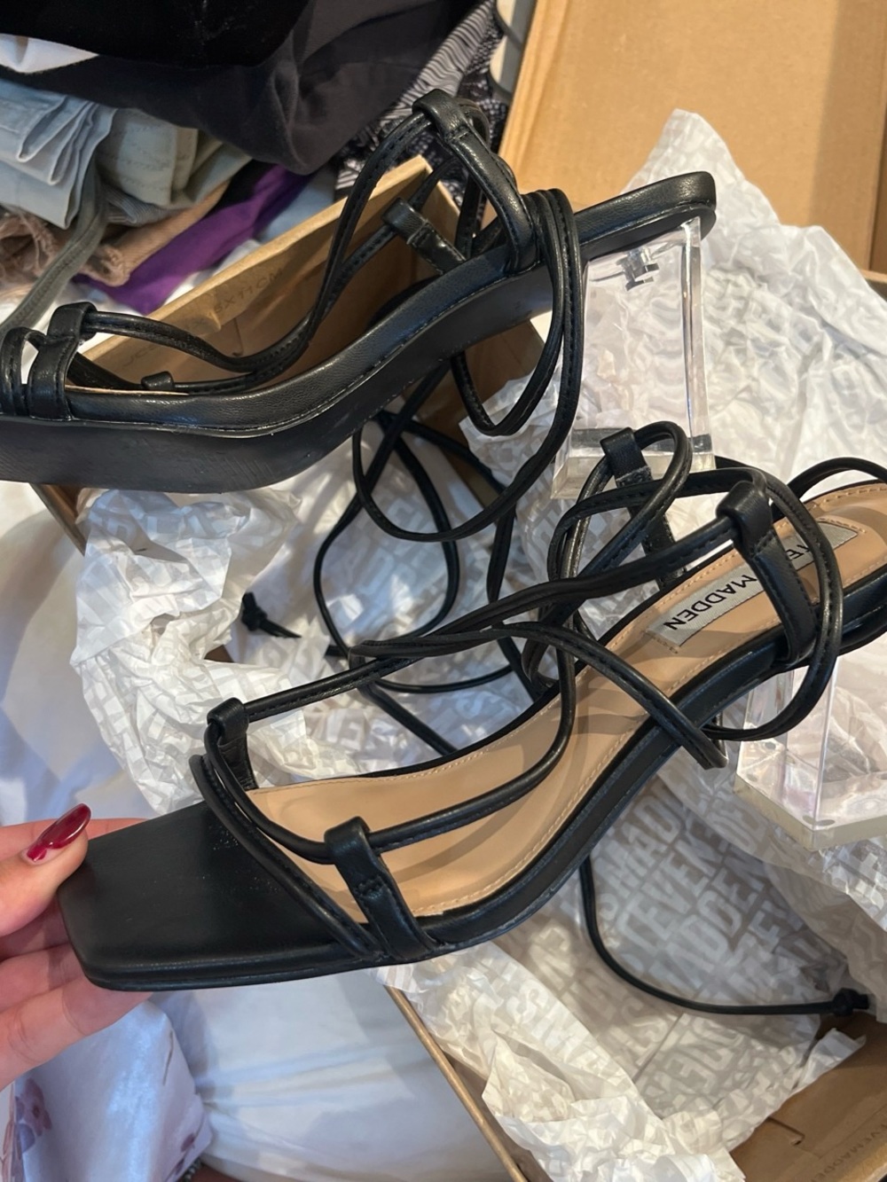 Steve Madden Lace Up Clear Block Heels